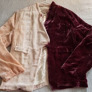 Chasor Silk Velvet Blazer Tie Dye ombre In Cream and Burgundy Sz Large